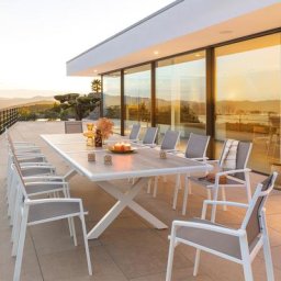Table de jardin extensible Axiome Sépia et Blanc