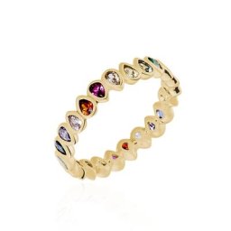 Bague Plaqué Or Jaune Ethem Anneau Pierres Multicolores