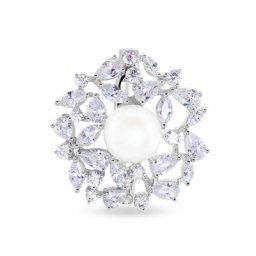 Broche Kaki Argent Blanc Perle De Culture