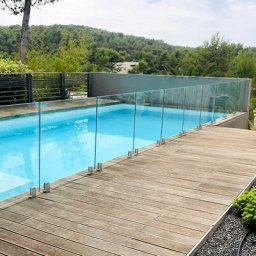 Clôture de piscine en verre avec pinces au sol 66-2 1m