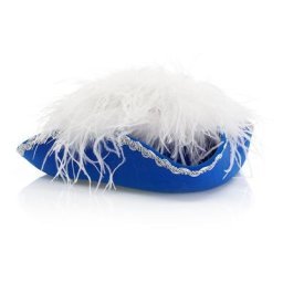 Chapeau tricorne avec plume d'autruches, bleu/blanc