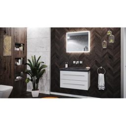 Damo avec vasque en granit India Black 75cm sans pré-perçage & miroir à LED