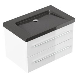 Meuble SDB Damo en blanc avec vasque en granit IndiaBlack 75cm sans pré-perçage