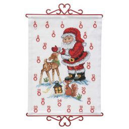 Calendrier de l'Avent ""Père Noël avec faon"" à broder