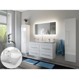 Ensemble meuble de SDB Rise 4 pièces en blanc brillant avec miroir LED