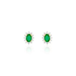 Boucles D'oreilles Puces Vladimir Or Jaune Diamant Et Emeraude