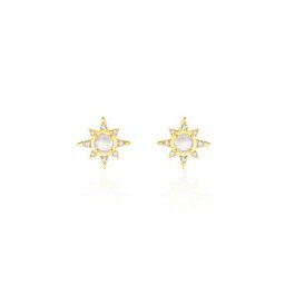 Boucles D'oreilles Puces Terry Or Jaune Calcedoine Et Oxyde