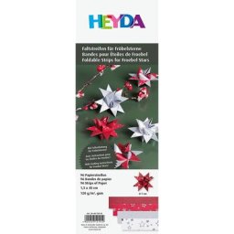 Bandes de papier pour étoiles de Fröbel, rouge-argent, 96 bandes