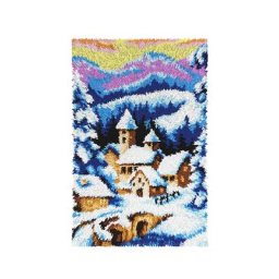 Tapis au point noué « village hivernal », 50 x 74,5 cm