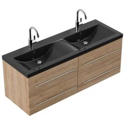 Meuble double vasque noir Apadena XL décor Chêne