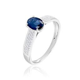 Bague Solitaire Or Blanc Crista Saphir Diamants