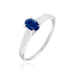 Bague Solitaire Or Blanc Crista Saphir Diamants