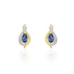 Boucles D'oreilles Puces Or Jaune Angelika Saphir