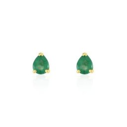 Boucles D'oreilles Puces Or Jaune Isador Emeraude