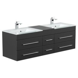 Meuble salle de bain VITRO XL double vasque en verre SoftClose noir satiné