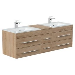 Meuble salle de bain VITRO XL double vasque en verre SoftClose décor chêne