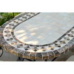 Table de jardin en mosaA¯que marbre travertin ovale 160-180-240 OVALI