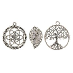 Pendentifs ""nature"", argenté, 24–40 mm, 3 pièces