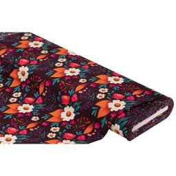 Albstoffe Tissu sweat biologique / French Terry « Travel the World - Secret Garden », marron/multi.