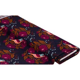 Albstoffe Tissu sweat biologique / French Terry « Glossy Rose », bleu marine/multicolore