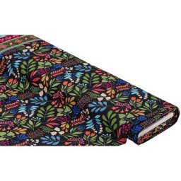 Albstoffe Tissu sweat biologique / French Terry « Gloss Leaves », noir/multicolore