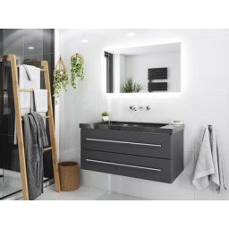 Damo avec vasque en granit Galaxy Black 100cm sans pré-perçage & miroir à LED