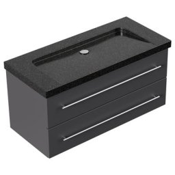 Meuble SDB Damo en avec vasque en granit Galaxy Black 100cm sans pré-perçage