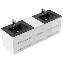 Meuble salle de bain double vasque noir Aion XL blanc brillant