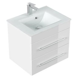Meuble salle de bain VITRO vasque en verre SoftClose blanc brillant