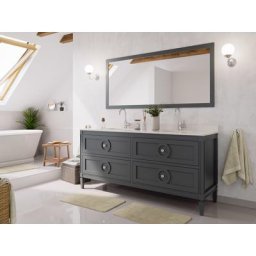 Ensemble meubles SDB cottage 2pcs LAVANDA 180 quartz Carrara monté laqué gris