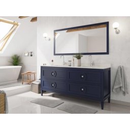 Ensemble meubles SDB cottage 2pcs LAVANDA 180 quartz Carrara monté laqué bleu