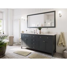 Ensemble meubles SDB cottage 2pcs POSTIGO 180 quartz Carrara monté laqué gris