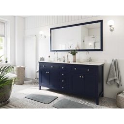 Ensemble meubles SDB cottage 2pcs POSTIGO 180 quartz Carrara monté laqué bleu