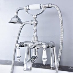 HOPolished Chrome Téléphone Plans de baignoire Robinet de centre commercial avec douche à main