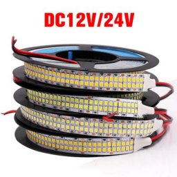 Bande lumineuse Led SMD 2835 5M 12V 24V 480 diodes/m 2400Led Double rangée Flexible étanche