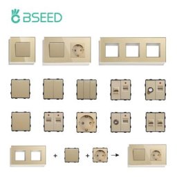 BSEED-Pièces de commutateurs d'éclairage mural cadres en verre doré prises USB fonction prédire