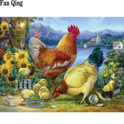 Peinture diamant carré ou rond coq poule poulet broderie point de croix mosaïque image