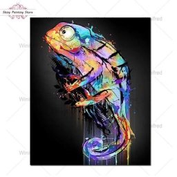 Kit de peinture au diamant 5D bricolage abstrait animal coloré caméléon broderie complète point