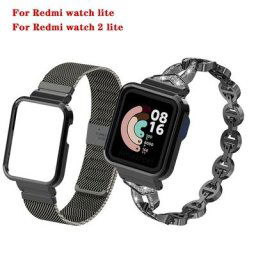 Bracelet de montre en diamant avec boîtier en métal protecteur pour Redmi Watch 2 Lite Smartwatch