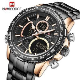 NAVIFORCE – montre-bracelet numérique en acier inoxydable pour homme étanche et lumineuse horloge