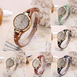 Montre-bracelet analogique à quartz pour femme cadran rond rivet bracelet en cuir PU accessoires