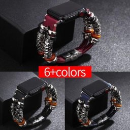 Bracelet rétro en cuir véritable fait à la main pour Apple Watch 38mm 40mm 42mm 44mm Bracelet en