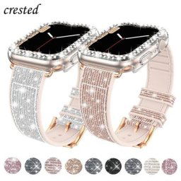Étui et bracelet en cuir de silicone pour Apple Watch bracelet Bling iWatch Series 3 4 5 6 SE