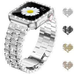 Coque en diamant et bracelet pour Apple Watch bracelet en métal pour femme housse de protection
