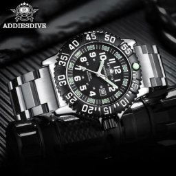 Addies Dive – montre lumineuse pour hommes bracelet en acier inoxydable 316L cadran noir étanche