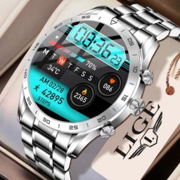 Montre connectée AMOLED pour hommes écran tactile Bluetooth cadran Contacts synchronisation
