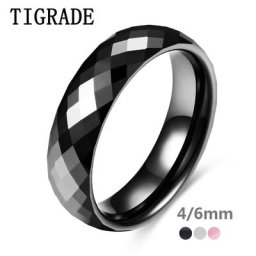 TIGRADE Bague en Céramique Noire pour Hommes et Femmes Rose Anneau anti-rayure Découpe à la