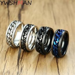 Bague Rotative en Titane et Acier Inoxydable pour Homme Anneau de Doigt JoSpinner Anlande Bleu