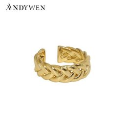 ANDYWEN-Bagues torsadées dorées en argent regardé 925 bijoux géométriques irréguliers ajustables