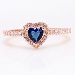 Bague en argent Sterling 925 bague à cœur élevé bleu scintillant avec cristal cadeau de mariage